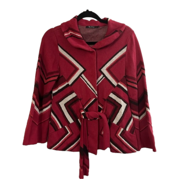 Nick + Zoe Red Chevron Tie Button Front Cardigan Sweater Jacket Sz Small - Picture 1 of 4